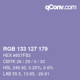 Color code: RGB 133 127 179 | qconv.com