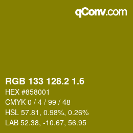 カラーコード: RGB 133 128.2 1.6 | qconv.com