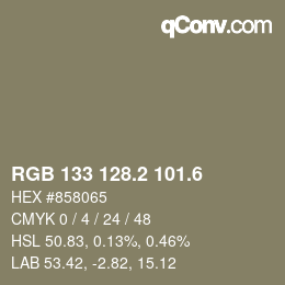 カラーコード: RGB 133 128.2 101.6 | qconv.com