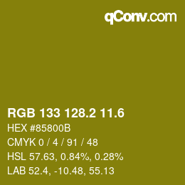 カラーコード: RGB 133 128.2 11.6 | qconv.com