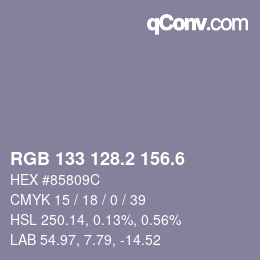 カラーコード: RGB 133 128.2 156.6 | qconv.com
