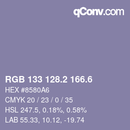 カラーコード: RGB 133 128.2 166.6 | qconv.com