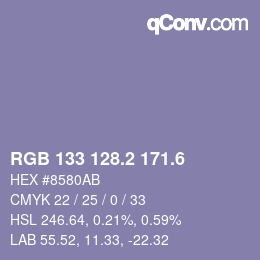 カラーコード: RGB 133 128.2 171.6 | qconv.com