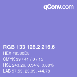 カラーコード: RGB 133 128.2 216.6 | qconv.com
