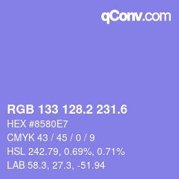 カラーコード: RGB 133 128.2 231.6 | qconv.com