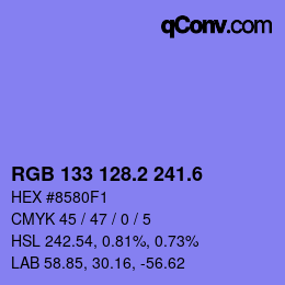 カラーコード: RGB 133 128.2 241.6 | qconv.com