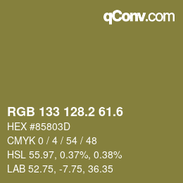 カラーコード: RGB 133 128.2 61.6 | qconv.com