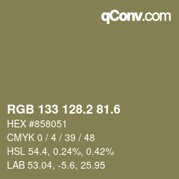 カラーコード: RGB 133 128.2 81.6 | qconv.com