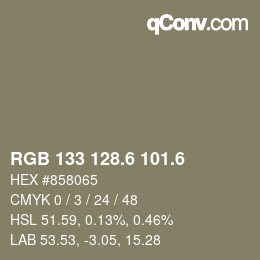 カラーコード: RGB 133 128.6 101.6 | qconv.com