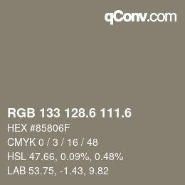 カラーコード: RGB 133 128.6 111.6 | qconv.com