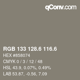 カラーコード: RGB 133 128.6 116.6 | qconv.com