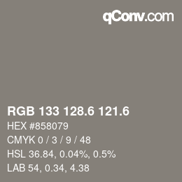 カラーコード: RGB 133 128.6 121.6 | qconv.com