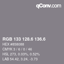 カラーコード: RGB 133 128.6 136.6 | qconv.com