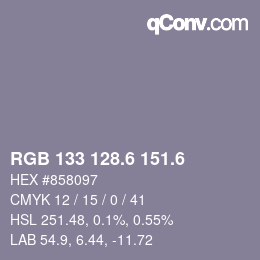 カラーコード: RGB 133 128.6 151.6 | qconv.com