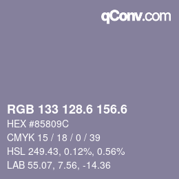 カラーコード: RGB 133 128.6 156.6 | qconv.com