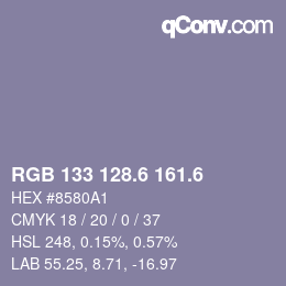 カラーコード: RGB 133 128.6 161.6 | qconv.com
