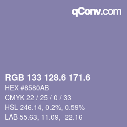 カラーコード: RGB 133 128.6 171.6 | qconv.com
