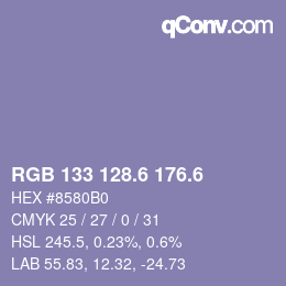 カラーコード: RGB 133 128.6 176.6 | qconv.com