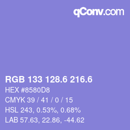 カラーコード: RGB 133 128.6 216.6 | qconv.com