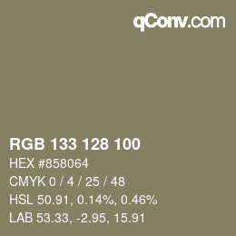 Color code: RGB 133 128 100 | qconv.com