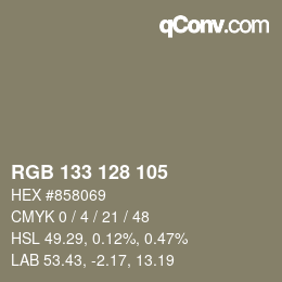 カラーコード: RGB 133 128 105 | qconv.com