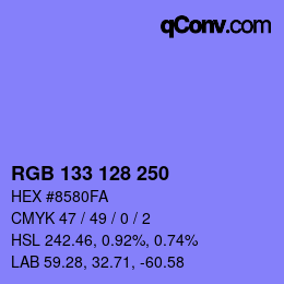 Color code: RGB 133 128 250 | qconv.com