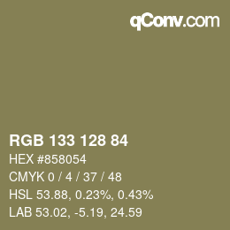 Color code: RGB 133 128 84 | qconv.com