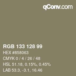 Color code: RGB 133 128 99 | qconv.com