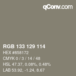 Color code: RGB 133 129 114 | qconv.com