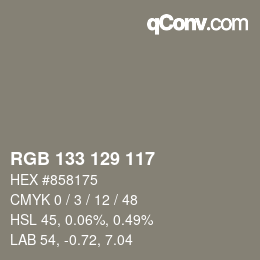 Color code: RGB 133 129 117 | qconv.com