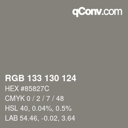 颜色代码: RGB 133 130 124 | qconv.com