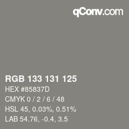 Código de color: RGB 133 131 125 | qconv.com