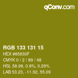 Color code: RGB 133 131 15 | qconv.com