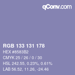 Color code: RGB 133 131 178 | qconv.com