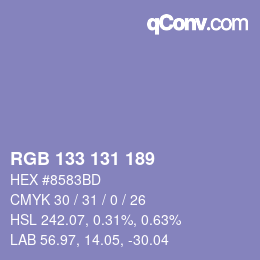 Color code: RGB 133 131 189 | qconv.com