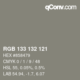 Color code: RGB 133 132 121 | qconv.com