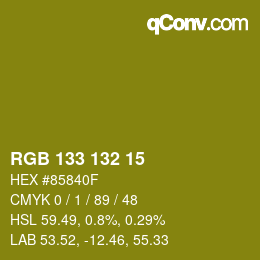 Color code: RGB 133 132 15 | qconv.com
