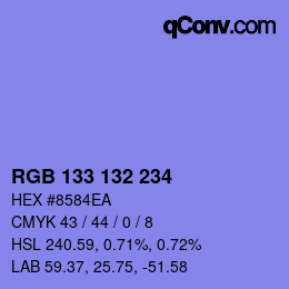 カラーコード: RGB 133 132 234 | qconv.com