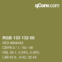 颜色代码: RGB 133 132 66 | qconv.com
