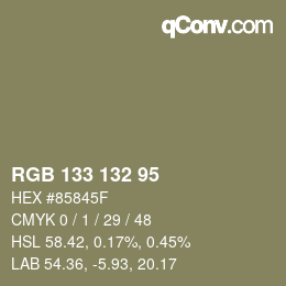 Farbcode: RGB 133 132 95 | qconv.com