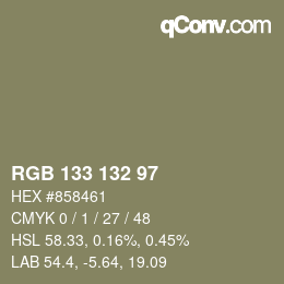 Color code: RGB 133 132 97 | qconv.com