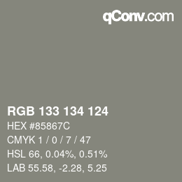 Color code: RGB 133 134 124 | qconv.com