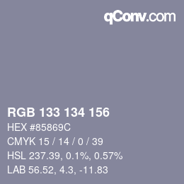 Color code: RGB 133 134 156 | qconv.com