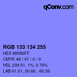 Color code: RGB 133 134 255 | qconv.com