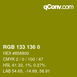 Color code: RGB 133 136 0 | qconv.com