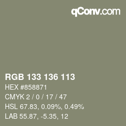 Color code: RGB 133 136 113 | qconv.com