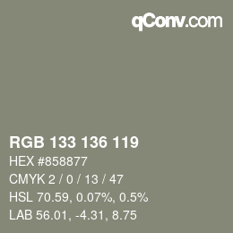 Color code: RGB 133 136 119 | qconv.com