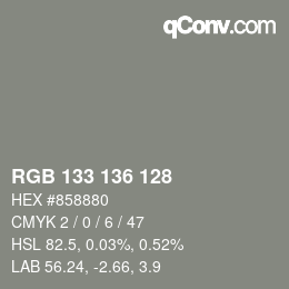 Color code: RGB 133 136 128 | qconv.com