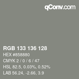 カラーコード: RGB 133 136 128 | qconv.com