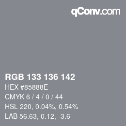 Color code: RGB 133 136 142 | qconv.com